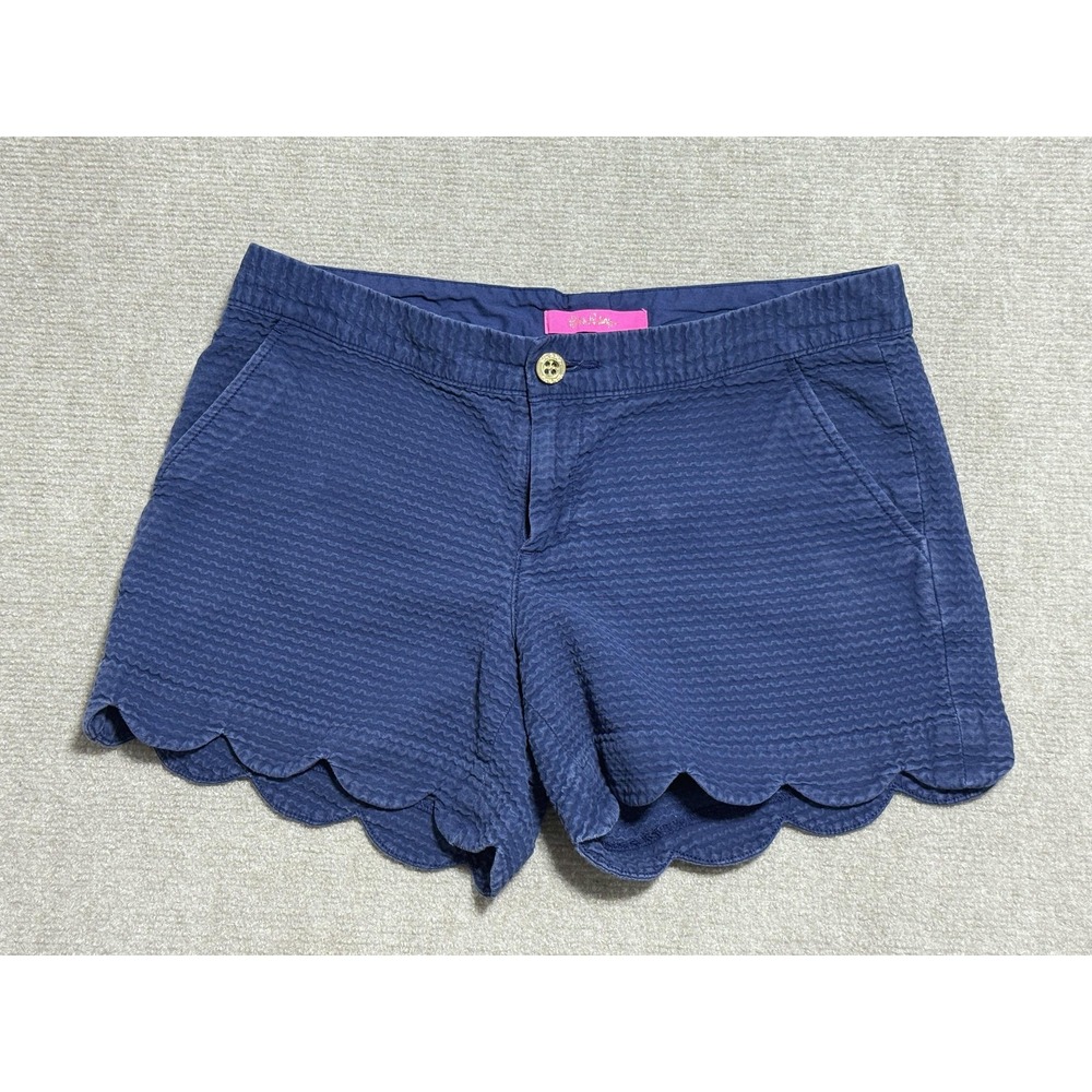 Lilly Pulitzer Shorts Womens 4 Blue Scallop Seersucker Classic Cotton Summer